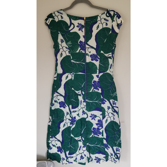 Lands End 100% Linen Green and Blue Tea-Length Dress Women's 2 - Picture 3 of 7